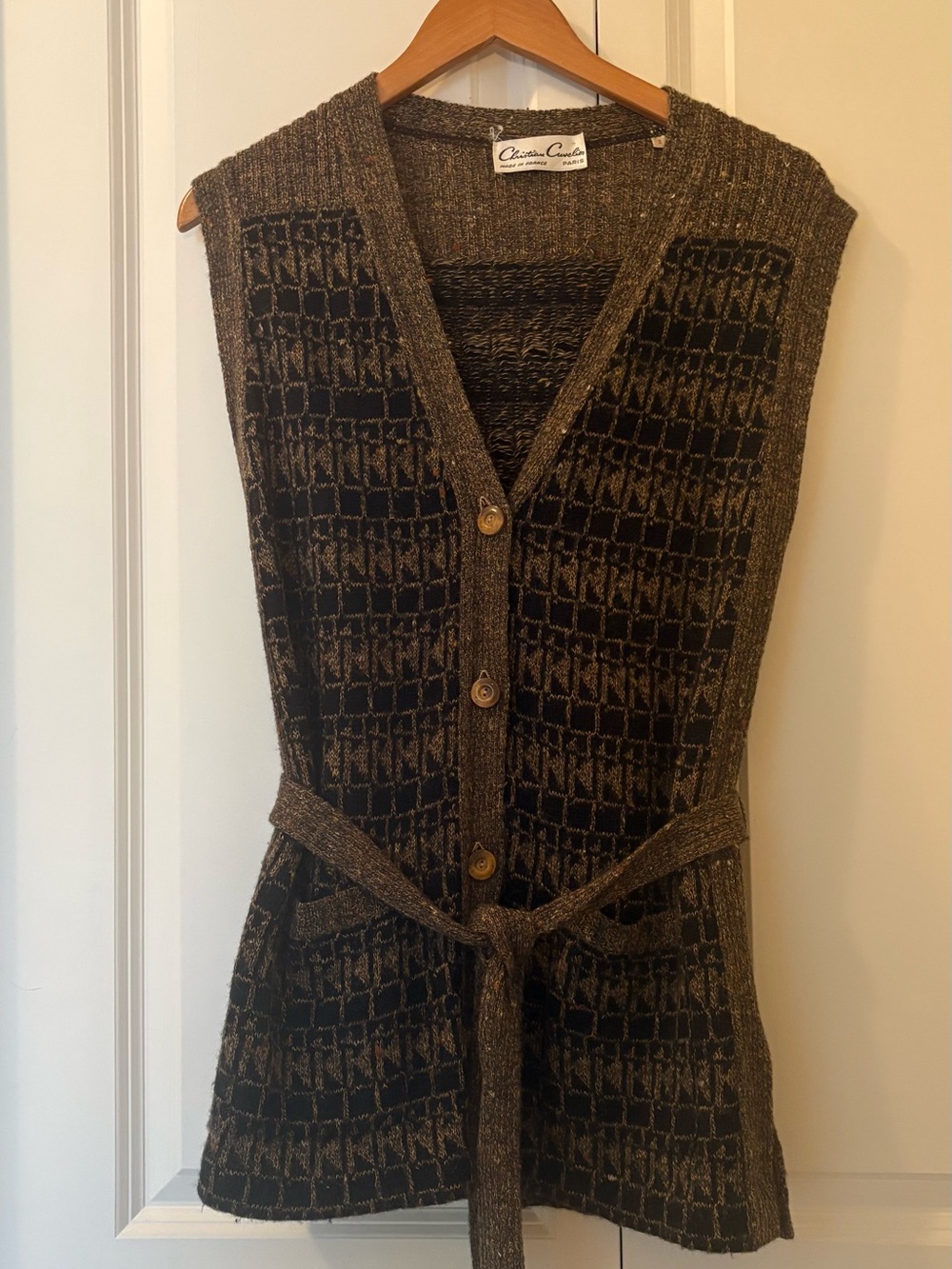 Christian Cuvelier Sleeveless Knit Vest in Black and Brown